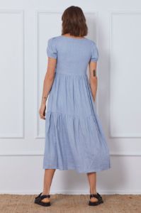 Blue A Line Dress Short Sleeve Linen sold by Ally Fashion
