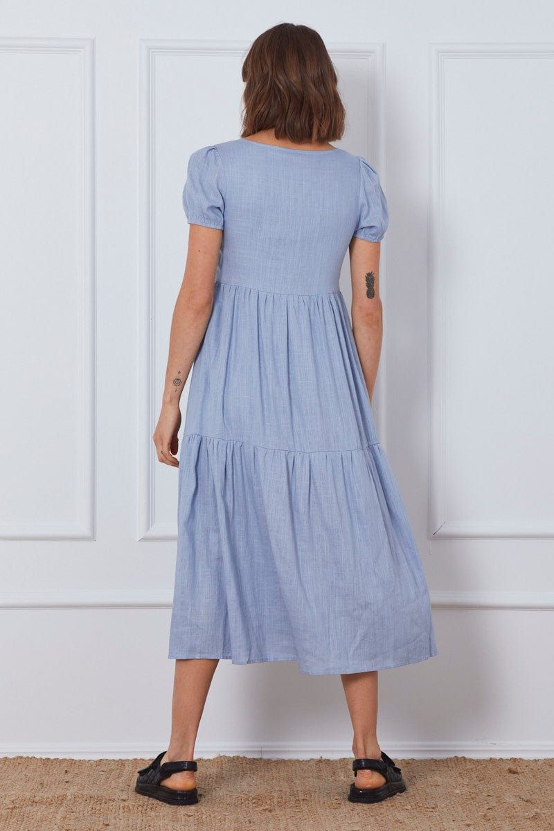 Blue A Line Dress Short Sleeve Linen sold by Ally Fashion product image thumbnail 5