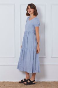 Blue A Line Dress Short Sleeve Linen sold by Ally Fashion
