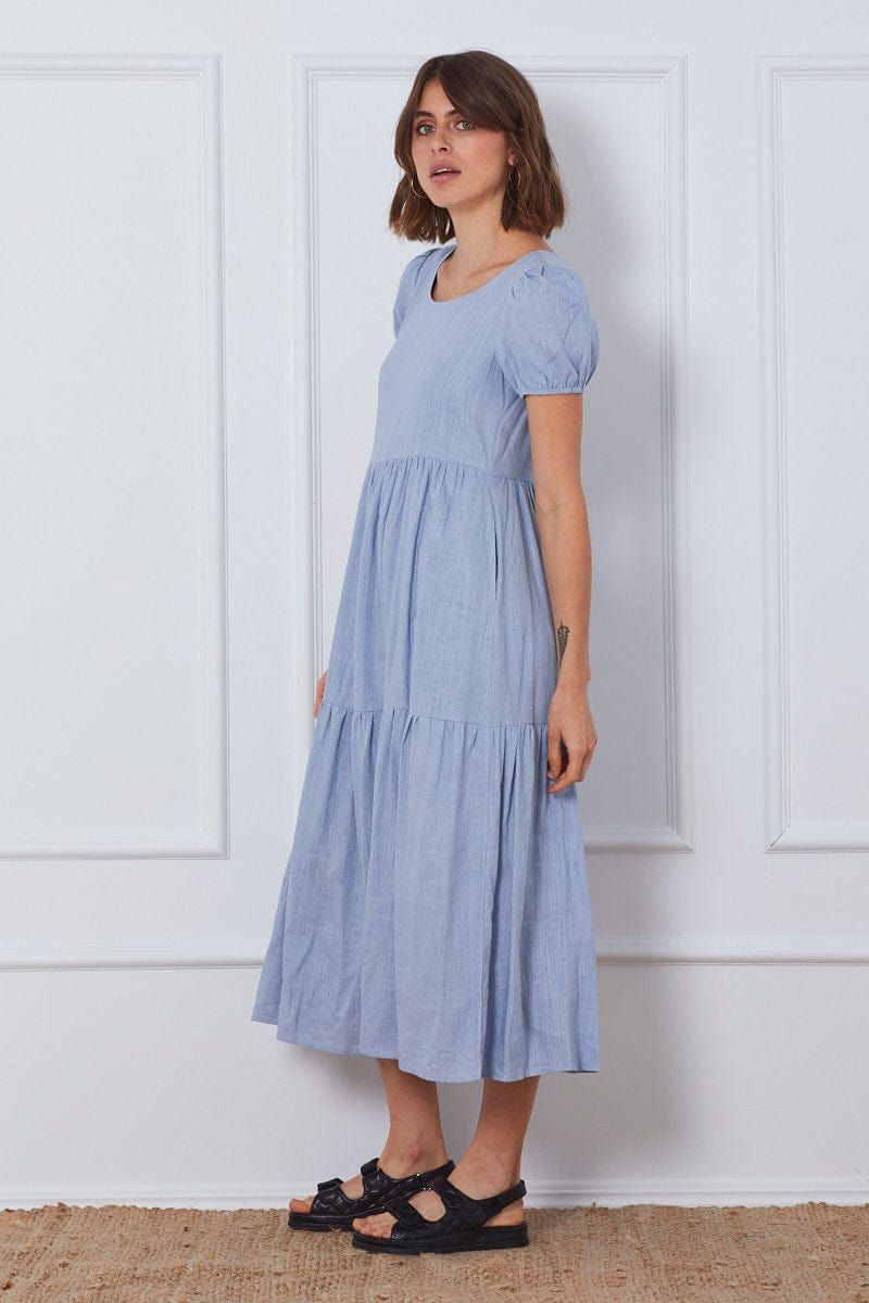 Blue A Line Dress Short Sleeve Linen sold by Ally Fashion product image thumbnail 4