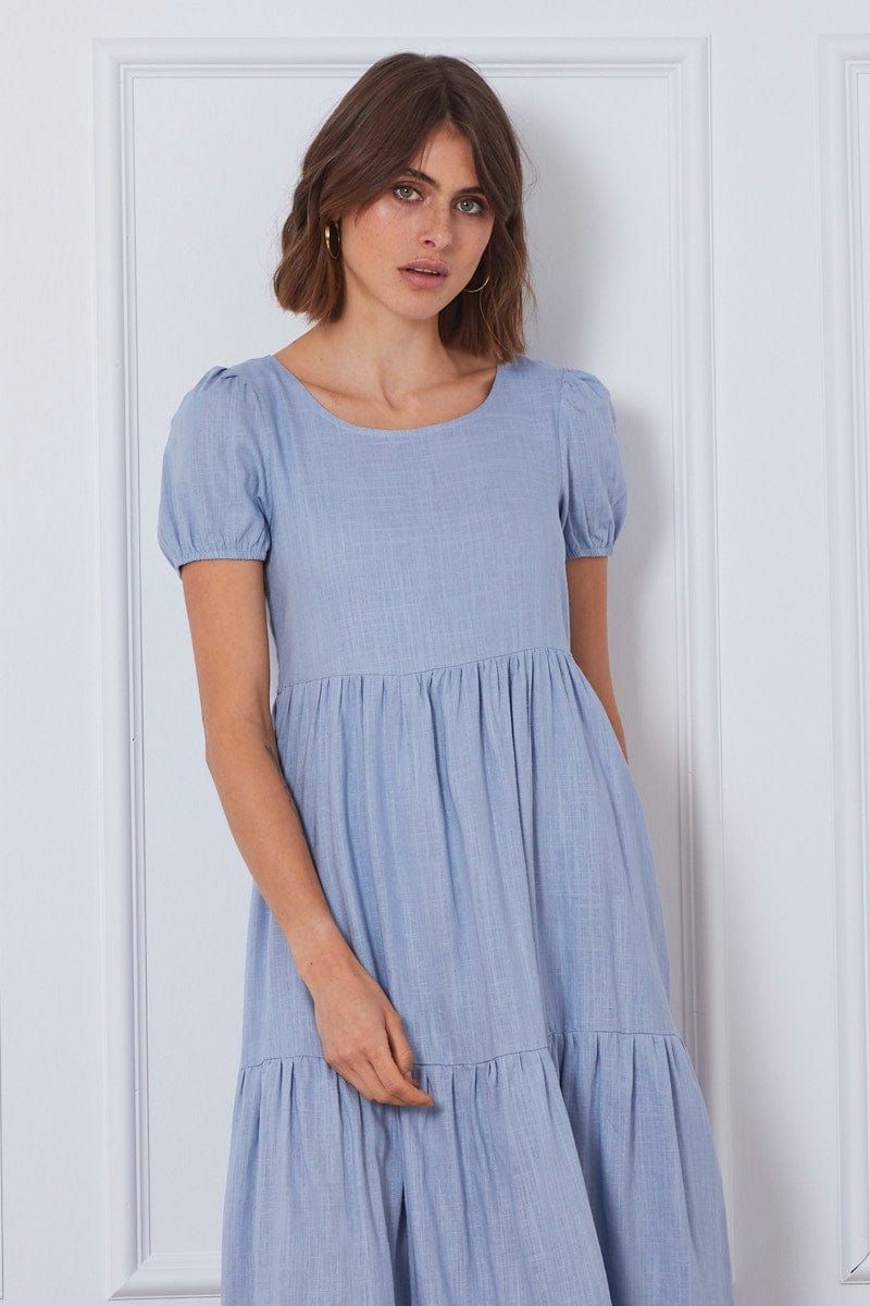 Blue A Line Dress Short Sleeve Linen sold by Ally Fashion product image thumbnail 2