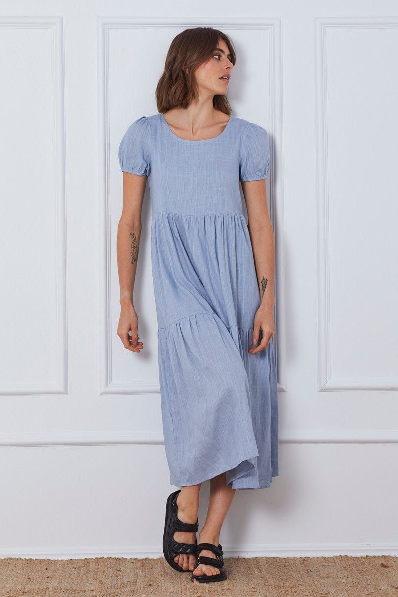 Blue A Line Dress Short Sleeve Linen sold by Ally Fashion product image thumbnail 3