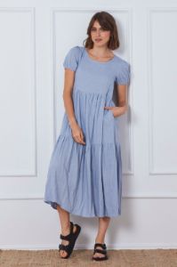 Blue A Line Dress Short Sleeve Linen sold by Ally Fashion