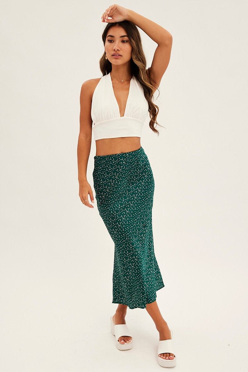Polka Dot Print Satin Slip Midi Skirt sold by Ally Fashion