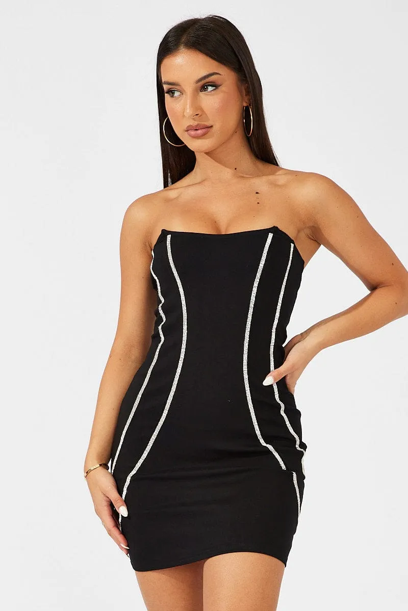 Black Mini Dress Strapless Bandeau Bodycon Diamonte sold by Ally Fashion product image thumbnail 3