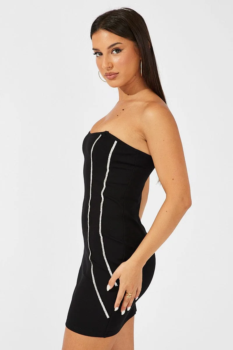 Black Mini Dress Strapless Bandeau Bodycon Diamonte sold by Ally Fashion product image thumbnail 4