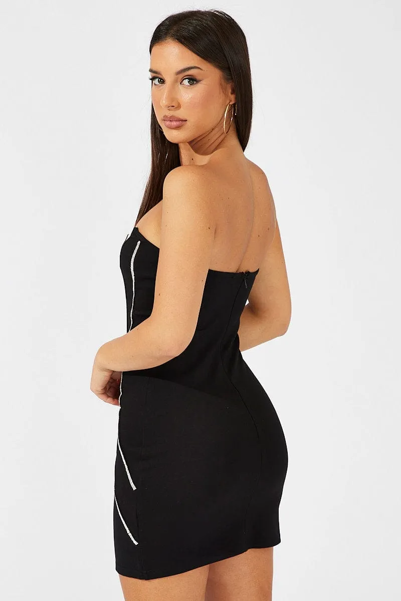 Black Mini Dress Strapless Bandeau Bodycon Diamonte sold by Ally Fashion product image thumbnail 5