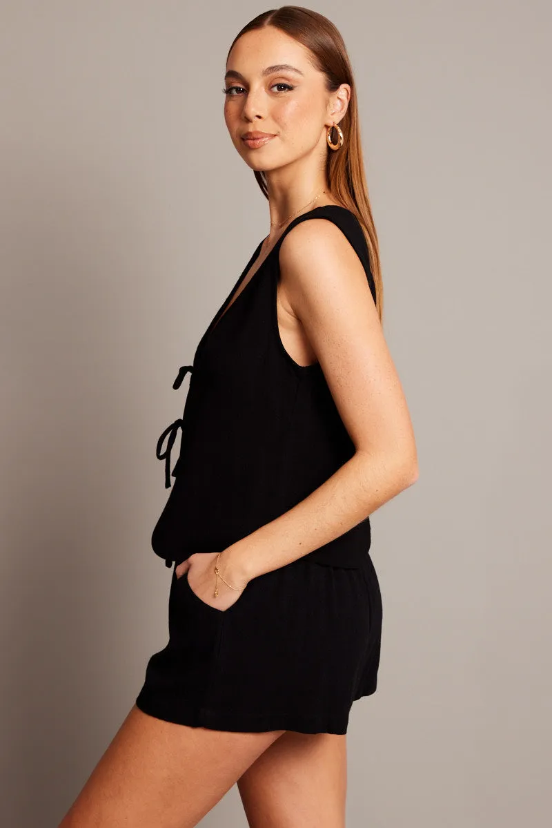 Black Tie Up Top Linen sold by Ally Fashion product image thumbnail 4