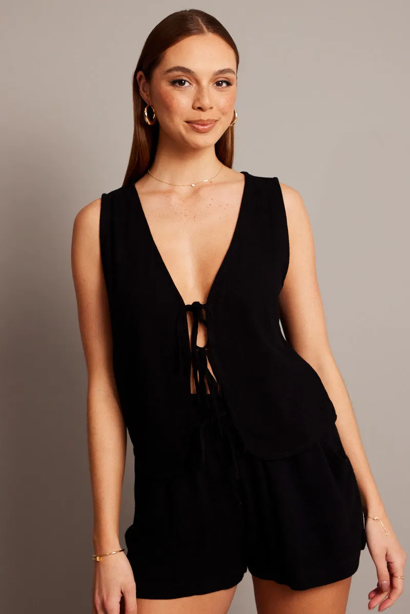 Black Tie Up Top Linen sold by Ally Fashion