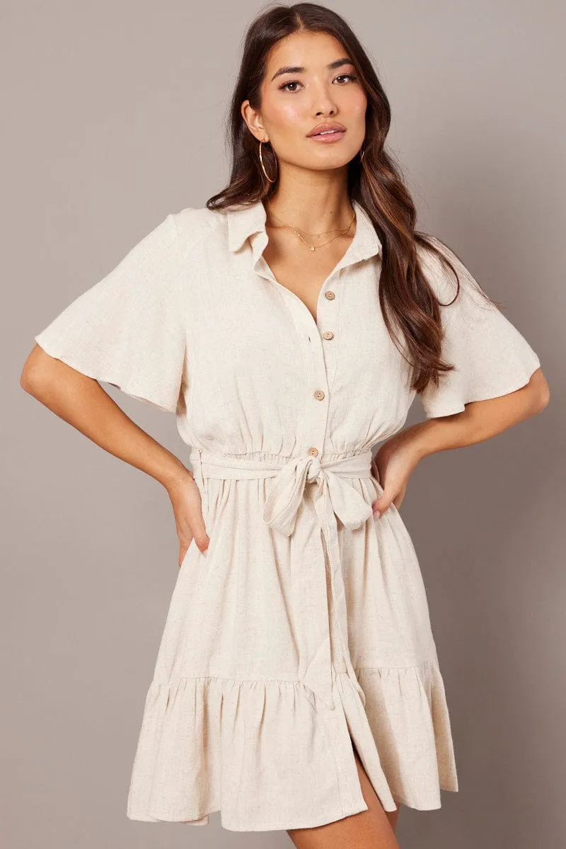Beige Fit And Flare Dress Wing Sleeve sold by Ally Fashion product image thumbnail 2