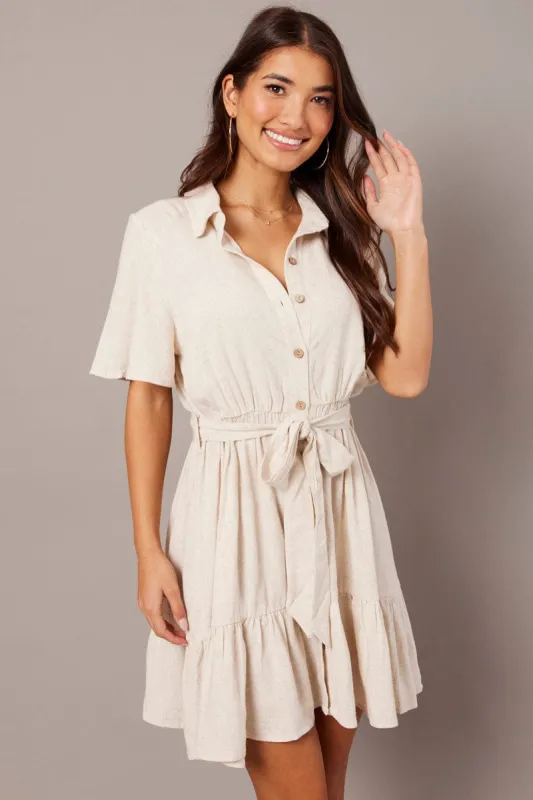 Beige Fit And Flare Dress Wing Sleeve sold by Ally Fashion