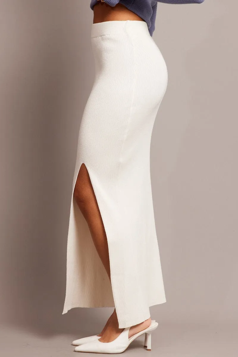White Knit Skirt Front Split High Rise sold by Ally Fashion product image thumbnail 4