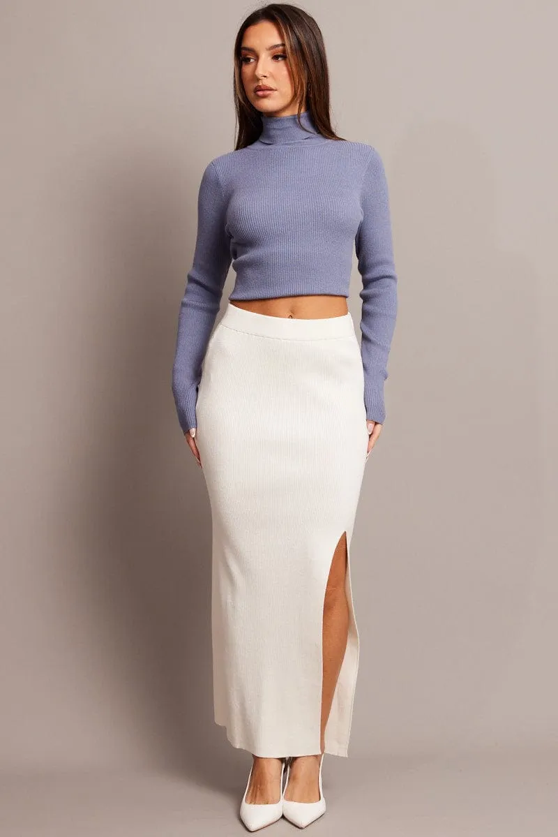 White Knit Skirt Front Split High Rise sold by Ally Fashion product image thumbnail 2