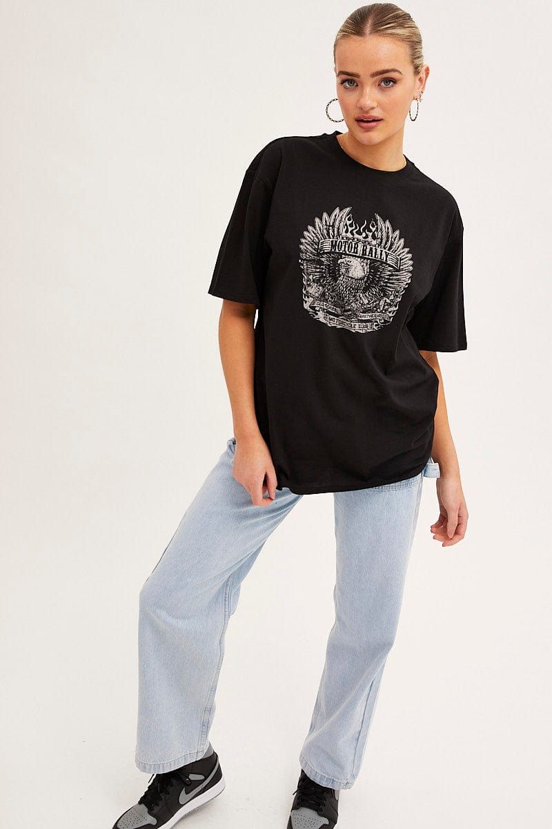 Black Graphic T-Shirt Crew Neck Short Sleeve sold by Ally Fashion product image thumbnail 2