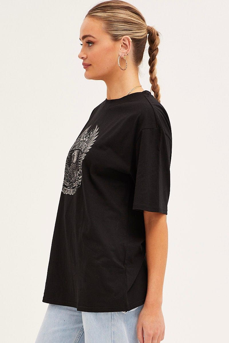 Black Graphic T-Shirt Crew Neck Short Sleeve sold by Ally Fashion product image thumbnail 4