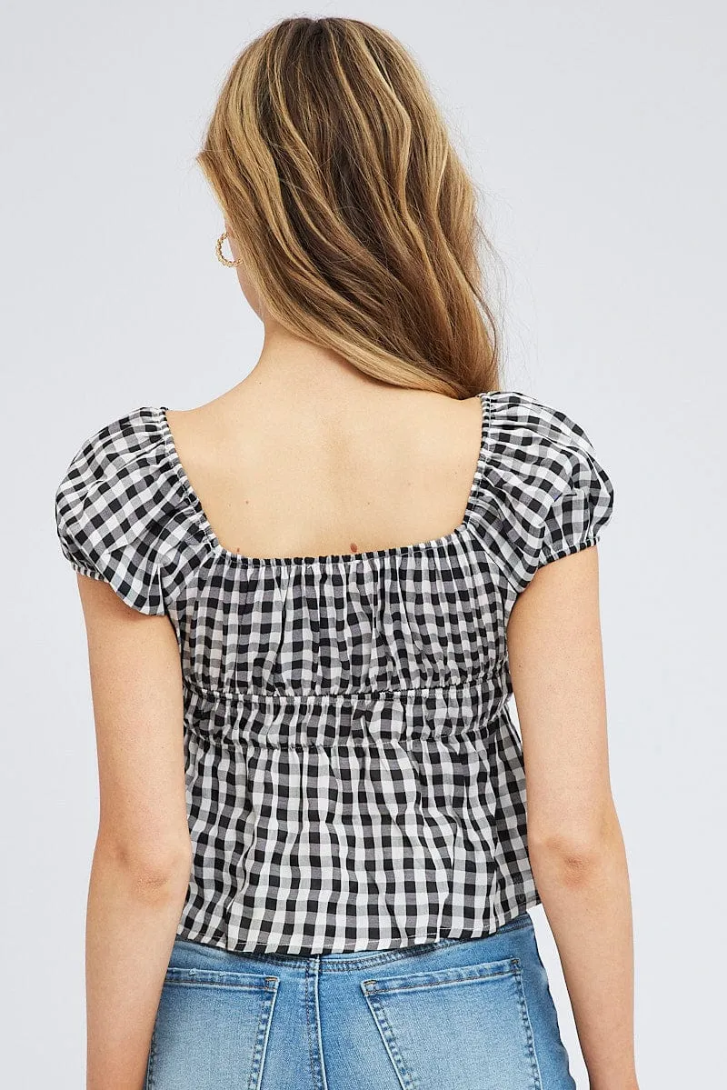 Check Peplum Top Short Sleeve Gathered Bust sold by Ally Fashion product image thumbnail 5