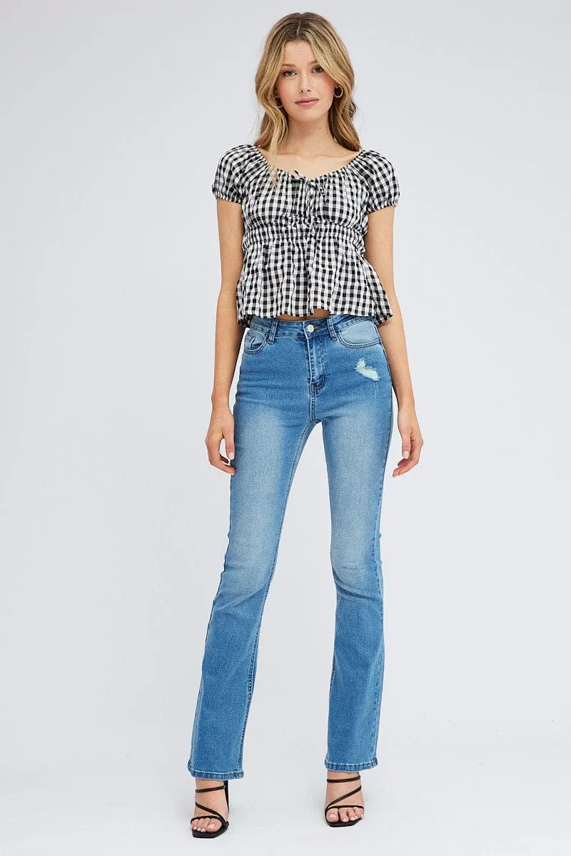 Check Peplum Top Short Sleeve Gathered Bust sold by Ally Fashion product image thumbnail 2