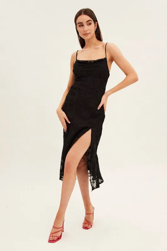 Black Midi Dress Cowl Neck Burnout sold by Ally Fashion