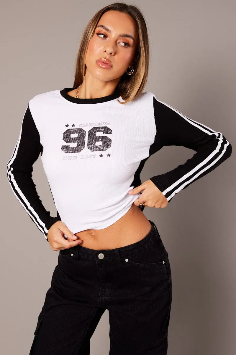 White Graphic Tee Long Sleeve sold by Ally Fashion