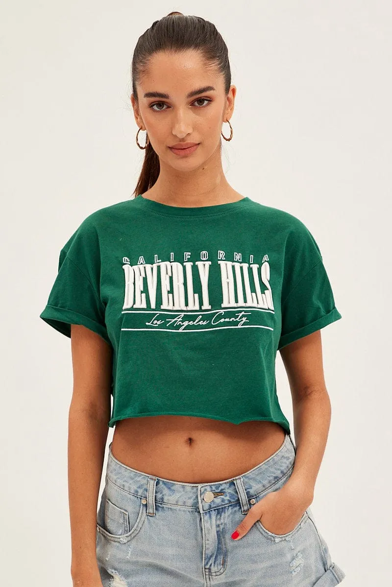 Green Graphic T Shirt Short Sleeve Round Neck Crop sold by Ally Fashion product image thumbnail 3