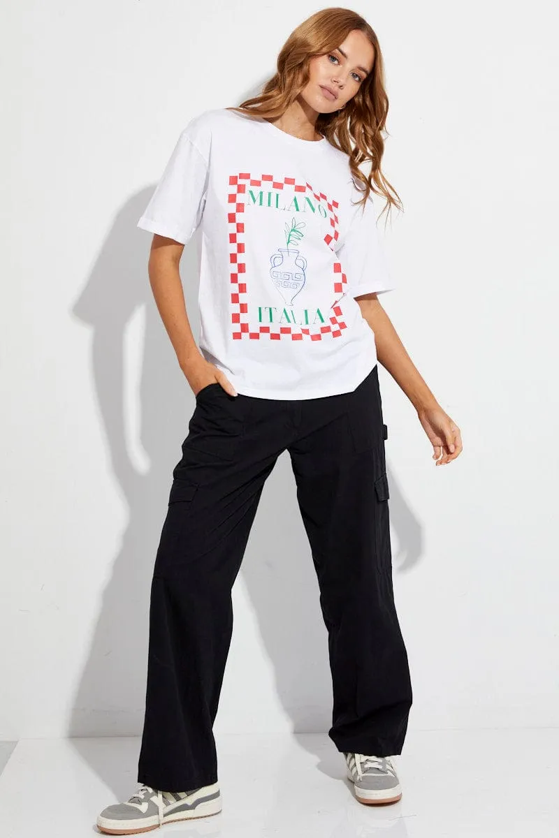 White Tee Round Neck Short Sleeve Milano Print sold by Ally Fashion product image thumbnail 2