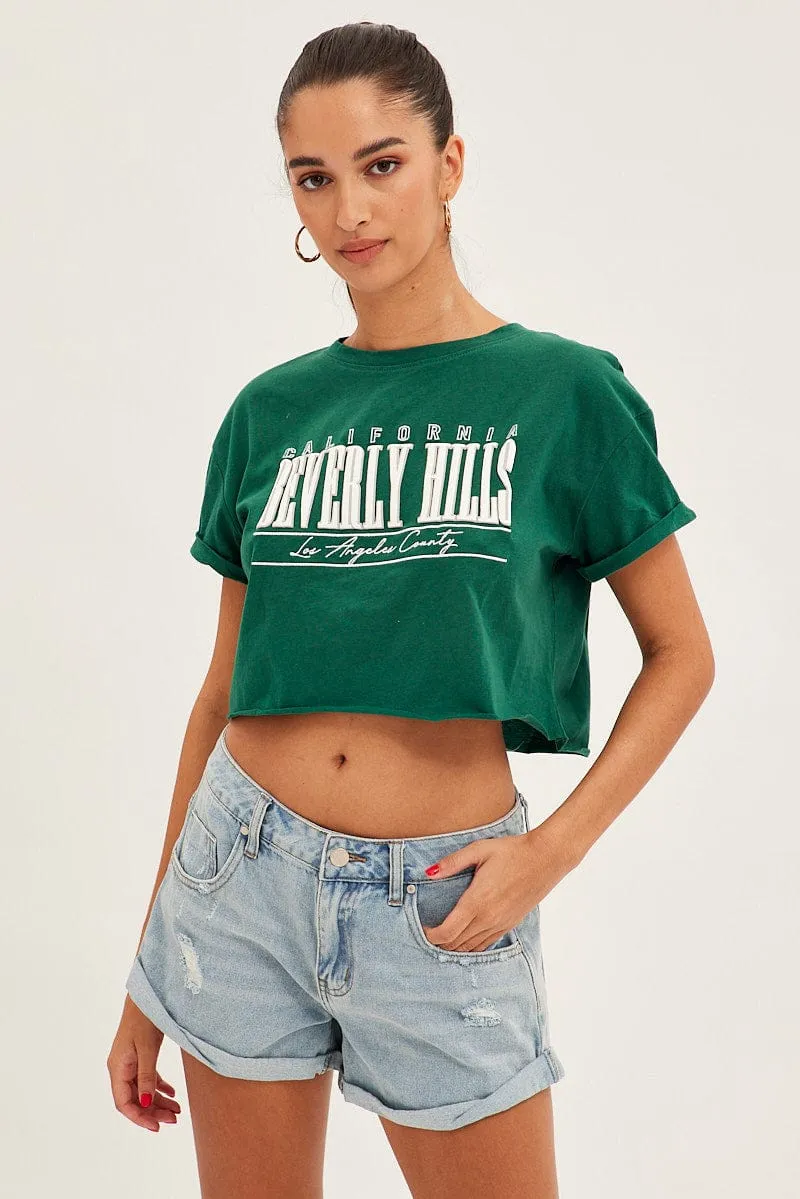 Green Graphic T Shirt Short Sleeve Round Neck Crop sold by Ally Fashion