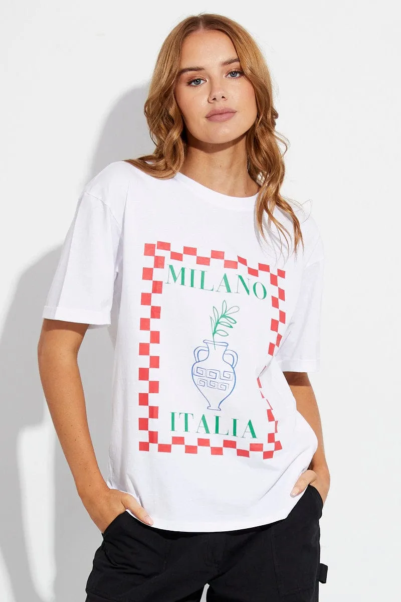White Tee Round Neck Short Sleeve Milano Print sold by Ally Fashion product image thumbnail 3