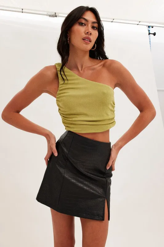 Green Top One Shoulder Sleeveless Slinky sold by Ally Fashion
