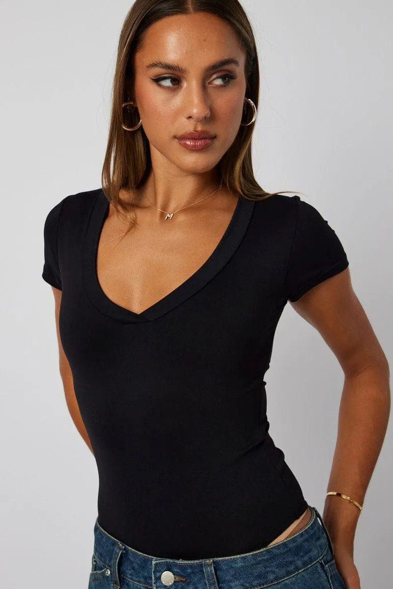 Black Supersoft Bodysuit Sleeveless V Neck sold by Ally Fashion product image thumbnail 3