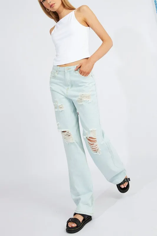Denim Wide Leg Jean High Rise Ripped sold by Ally Fashion
