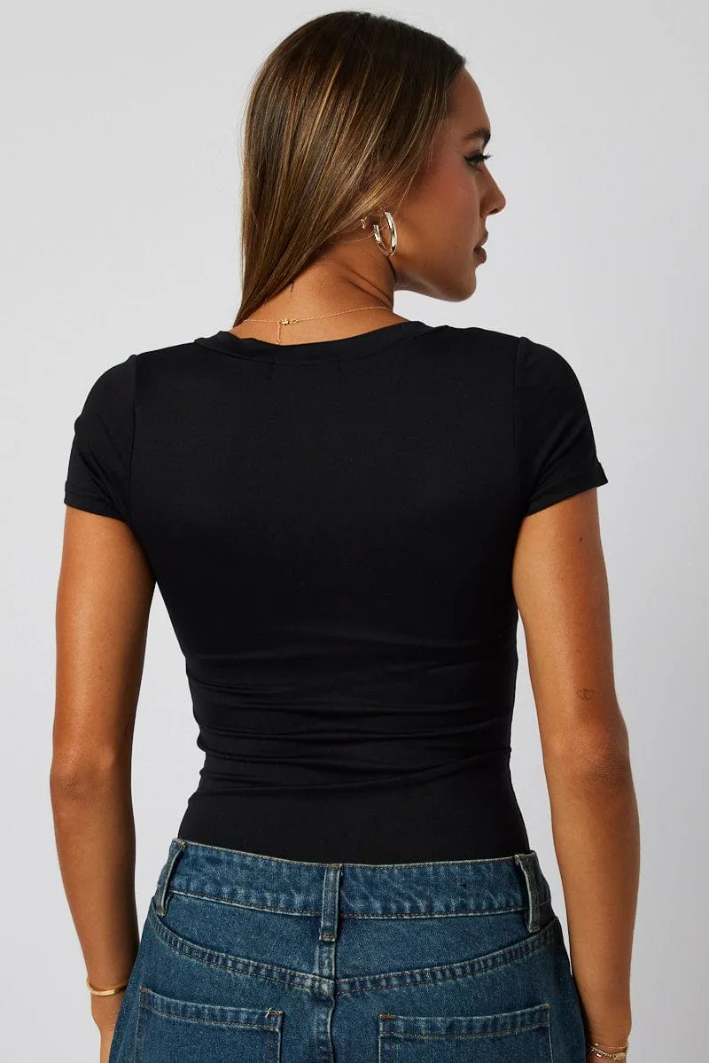 Black Supersoft Bodysuit Sleeveless V Neck sold by Ally Fashion product image thumbnail 5