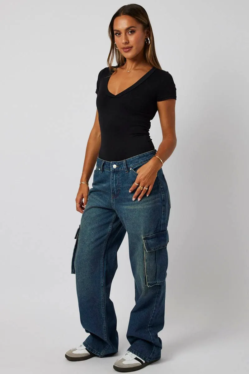 Black Supersoft Bodysuit Sleeveless V Neck sold by Ally Fashion product image thumbnail 2