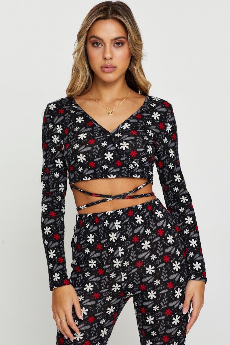 Print Crop Top Long Sleeve sold by Ally Fashion