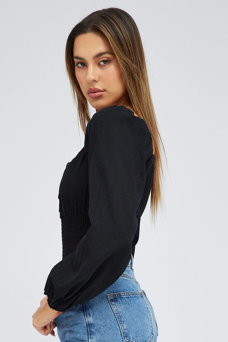 Black Bodysuit Long Sleeve Sweetheart Neck sold by Ally Fashion product image thumbnail 4
