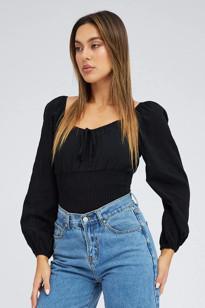 Black Bodysuit Long Sleeve Sweetheart Neck sold by Ally Fashion