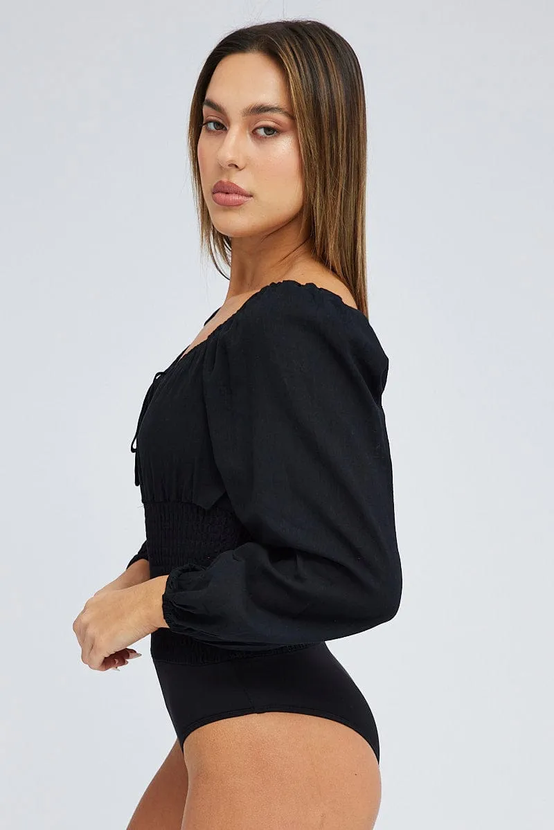 Black Bodysuit Long Sleeve Sweetheart Neck sold by Ally Fashion product image thumbnail 2