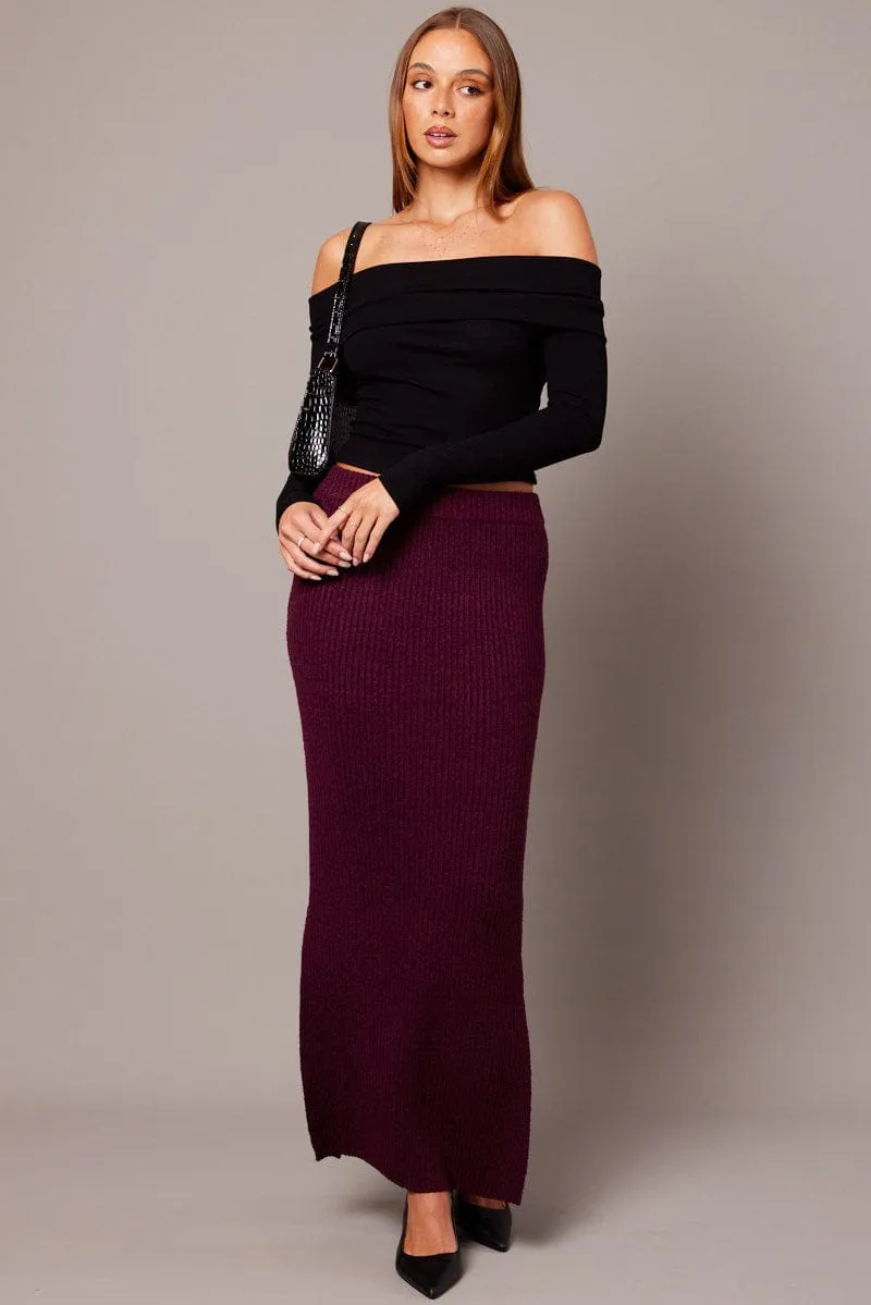 Red Knit Skirt High Rise Midi sold by Ally Fashion product image thumbnail 2