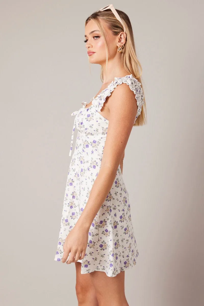 Purple Floral Fit And Flare Dress Mini sold by Ally Fashion product image thumbnail 4