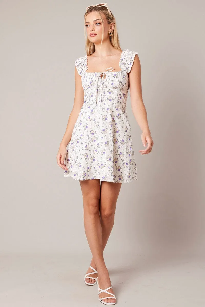 Purple Floral Fit And Flare Dress Mini sold by Ally Fashion