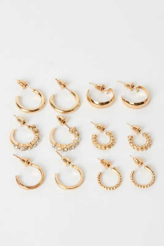 Gold 6 Pack Hoop Earrings Set sold by Ally Fashion