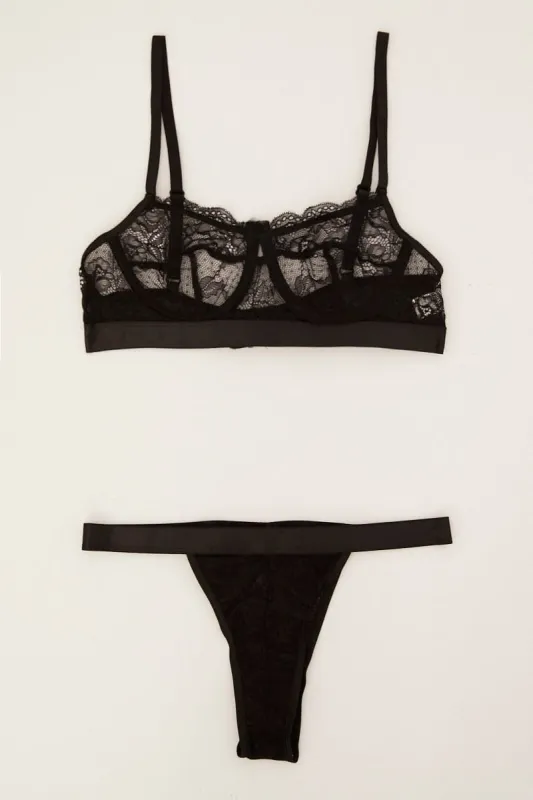 Black Lace Underwire Lingerie Set sold by Ally Fashion