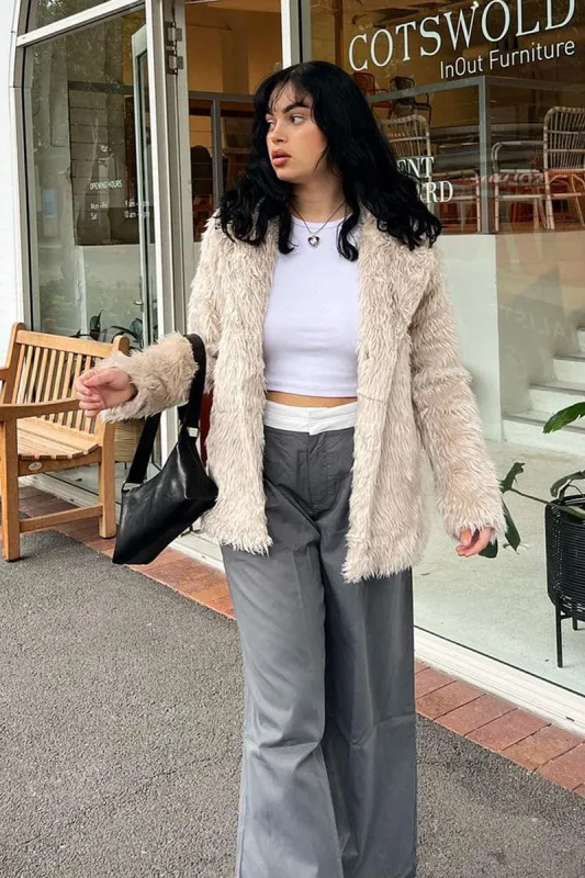 Camel Jacket Long Sleeves Collared Faux Fur sold by Ally Fashion
