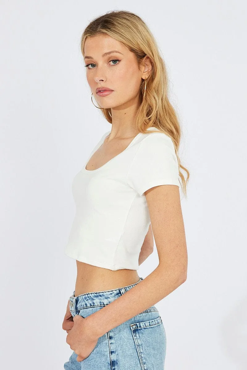 White T-Shirt Short Sleeve Scoop Neck sold by Ally Fashion product image thumbnail 4