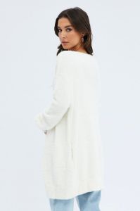 White Fluffy Longline Cardigan sold by Ally Fashion