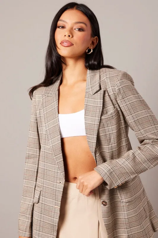 Brown Check Blazer sold by Ally Fashion