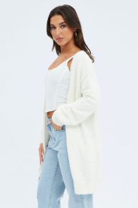 White Fluffy Longline Cardigan sold by Ally Fashion