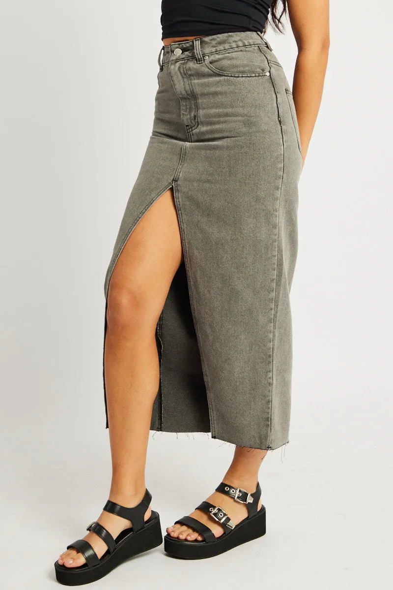 Grey Maxi Skirt High Rise Front Split sold by Ally Fashion product image thumbnail 4
