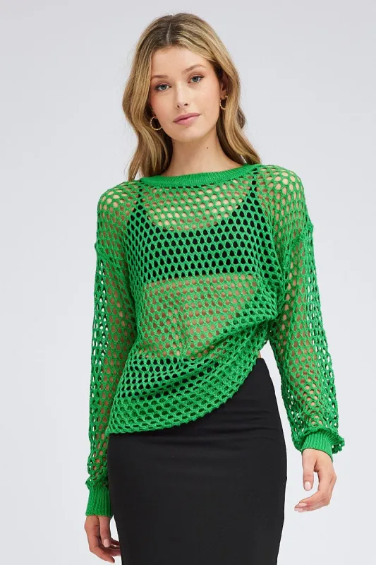 Green Oversized Knit Top Crew Neck sold by Ally Fashion