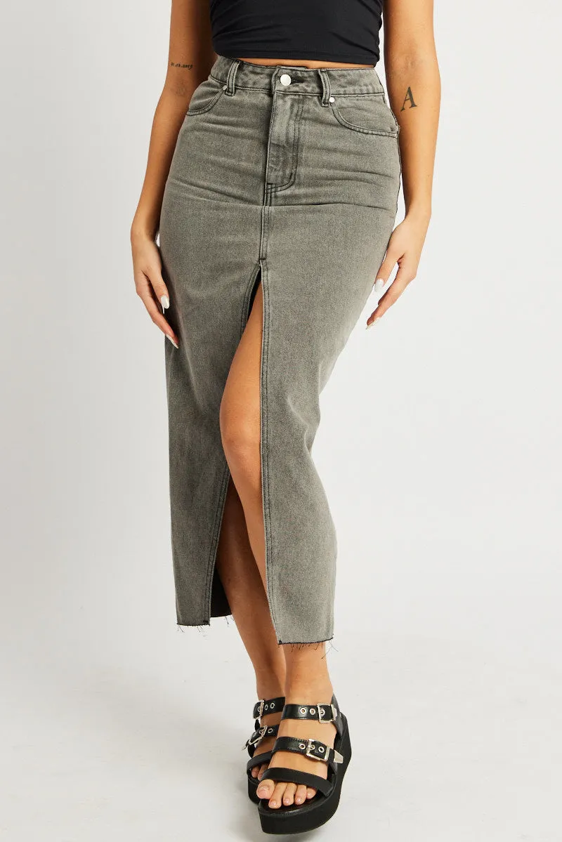 Grey Maxi Skirt High Rise Front Split sold by Ally Fashion product image thumbnail 3