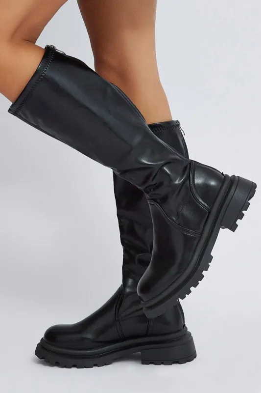 Black Chunky Knee High Boots sold by Ally Fashion
